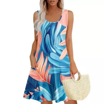 Женский повседневный сарафан с карманами, летнее пляжное платье в стиле бохо, праздничные платья для женщин, платья-майки S синий