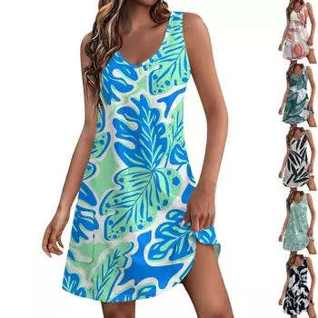 Женский повседневный сарафан с карманами, летнее пляжное платье в стиле бохо, блузки с принтом для женщин, футболки, платье с v-образным вырезом, свободные платья-майки L чёрный