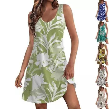 Женский повседневный сарафан с карманами, летнее пляжное платье в стиле бохо, блузки с принтом для женщин, футболки, платье с v-образным вырезом, свободные платья-майки L синий