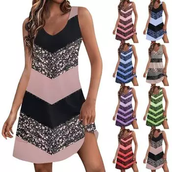 Женский повседневный сарафан с карманами, летнее пляжное платье в стиле бохо, полосатые блузки для женщин, футболки, платье с v-образным вырезом, свободные платья-майки L синий