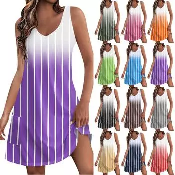 Женский повседневный сарафан с карманами, летнее пляжное платье в стиле бохо, блузки с принтом для женщин, футболки, платье с v-образным вырезом, свободные платья-майки L