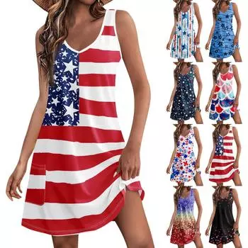 Женский повседневный сарафан с карманами, летнее пляжное платье в стиле бохо, блузки с цветочным принтом для женщин, футболки, платье с v-образным вырезом, свободные платья-майки L чёрный