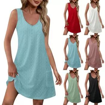 Женский повседневный сарафан с карманами, летнее пляжное платье в стиле бохо, футболки, платье с V-образным вырезом, свободные платья-майки L чёрный