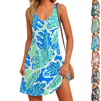 Женский повседневный сарафан с карманами, летнее пляжное платье в стиле бохо, блузки с принтом для женщин, футболки, платье с v-образным вырезом, свободные платья-майки M
