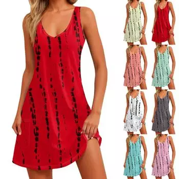 Женский повседневный сарафан с карманами, летнее пляжное платье в стиле бохо, блузки с цветочным принтом для женщин, футболки, платье с v-образным вырезом, свободные платья-майки XL красный