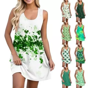 Женский повседневный сарафан с карманами, летнее пляжное платье в стиле бохо, футболки, платья с U-образным вырезом, свободные платья-майки L армия зеленый