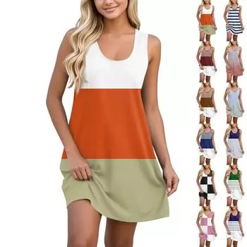 Женский повседневный сарафан с карманами, летнее пляжное платье в стиле бохо, цветочные блузки для женщин, футболки, платья с V-образным вырезом, свободные платья-майки в полоску L чёрный