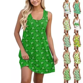 Женский повседневный сарафан с карманами, летнее пляжное платье в стиле бохо, цветочные блузки для женщин, футболки, платья с V-образным вырезом, свободные платья-майки в полоску L армия зеленый
