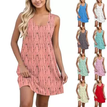 Женский повседневный сарафан с карманами, летнее пляжное платье в стиле бохо, цветочные блузки для женщин, футболки, платья с V-образным вырезом, свободные платья-майки в полоску L синий