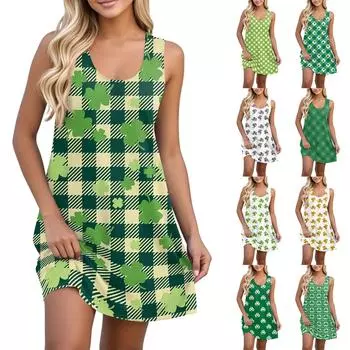 Женский повседневный сарафан с карманами, летнее пляжное платье в стиле бохо, футболки, платья с U-образным вырезом, свободные платья-майки L армия зеленый
