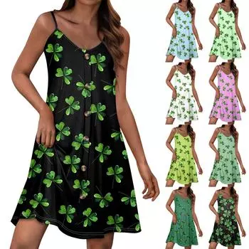 Женский повседневный сарафан с карманами, летнее пляжное платье в стиле бохо, футболки, платья с V-образным вырезом, на пуговицах, свободные платья-майки L армия зеленый