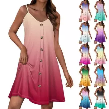 Женский повседневный сарафан с карманами, летнее пляжное платье в стиле бохо, футболки, платья с V-образным вырезом, на пуговицах, свободные платья-майки L синий