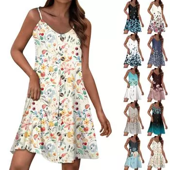 Женский повседневный сарафан с карманами, летнее пляжное платье в стиле бохо, футболки, платья с V-образным вырезом, на пуговицах, свободные платья-майки L синий