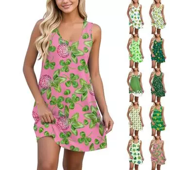 Женский повседневный сарафан с карманами, летнее пляжное платье в стиле бохо, цветочные блузки для женщин, футболки, платья с V-образным вырезом, свободные платья-майки в полоску L синий