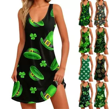 Женский повседневный сарафан с карманами, летнее пляжное платье в стиле бохо, блузки с цветочным принтом для женщин, футболки, платье с v-образным вырезом, свободные платья-майки XXL чёрный