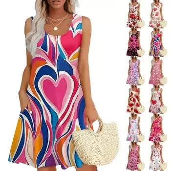 Женский повседневный сарафан с карманами, летнее пляжное платье в стиле бохо, праздничные платья для женщин, футболки, платья с U-образным вырезом, свободные платья-майки XL