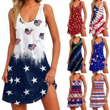 Женский повседневный сарафан с карманами, летнее пляжное платье в стиле бохо, блузки с цветочным принтом для женщин, футболки, платье с v-образным вырезом, свободные платья-майки M синий