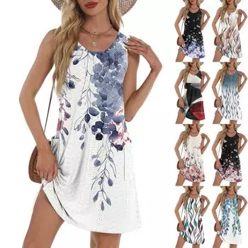 Женский повседневный сарафан с карманами, летнее пляжное платье в стиле бохо, футболки, платье с V-образным вырезом, свободные платья-майки L
