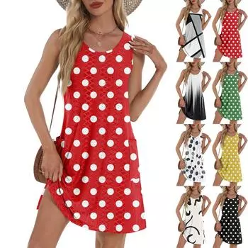 Женский повседневный сарафан с карманами, летнее пляжное платье в стиле бохо, футболки, платье с V-образным вырезом, свободные платья-майки L
