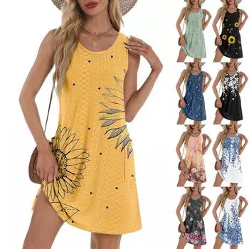 Женский повседневный сарафан с карманами, летнее пляжное платье в стиле бохо, футболки, платье с V-образным вырезом, свободные платья-майки L