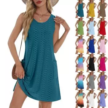 Женский повседневный сарафан с карманами, летнее пляжное платье в стиле бохо, футболки, платье с V-образным вырезом, свободные платья-майки L