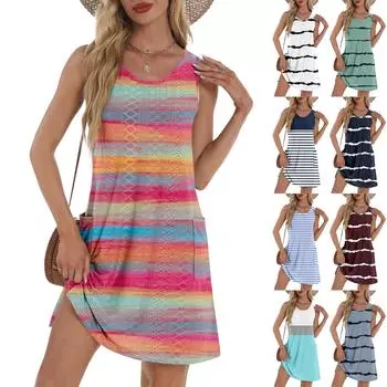 Женский повседневный сарафан с карманами, летнее пляжное платье в стиле бохо, футболки, платье с V-образным вырезом, свободные платья-майки L