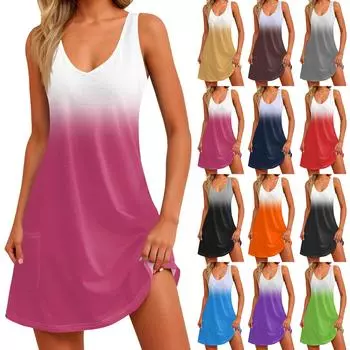 Женский повседневный сарафан с карманами, летнее пляжное платье в стиле бохо, блузки с принтом для женщин, футболки, платье с v-образным вырезом, свободные платья-майки XXL