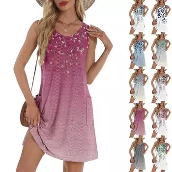 Женский повседневный сарафан с карманами, летнее пляжное платье в стиле бохо, футболки, платье с V-образным вырезом, свободные платья-майки L синий