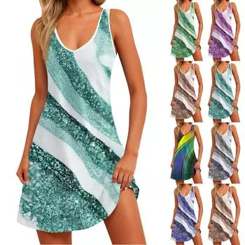 Женский повседневный сарафан с карманами, летнее пляжное платье в стиле бохо, блузки с цветочным принтом для женщин, футболки, платье с v-образным вырезом, свободные платья-майки S