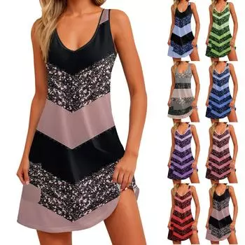 Женский повседневный сарафан с карманами, летнее пляжное платье в стиле бохо, полосатые блузки для женщин, футболки, платье с v-образным вырезом, свободные платья-майки M