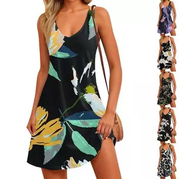 Женский повседневный сарафан с карманами, летнее пляжное платье в стиле бохо, блузки с принтом для женщин, футболки, платье с v-образным вырезом, свободные платья-майки M белый