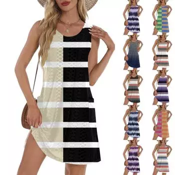 Женский повседневный сарафан с карманами, летнее пляжное платье в стиле бохо, футболки, платье с V-образным вырезом, свободные платья-майки L чёрный