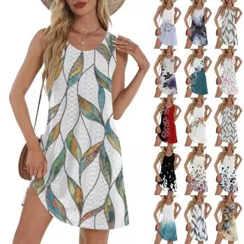 Женский повседневный сарафан с карманами, летнее пляжное платье в стиле бохо, футболки, платье с V-образным вырезом, свободные платья-майки L армия зеленый