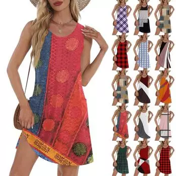 Женский повседневный сарафан с карманами, летнее пляжное платье в стиле бохо, футболки, платье с V-образным вырезом, свободные платья-майки S синий