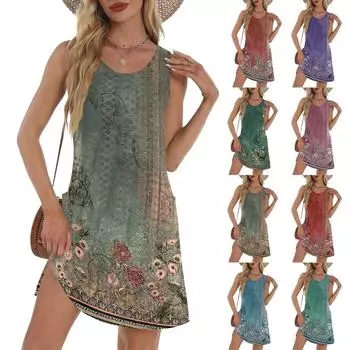 Женский повседневный сарафан с карманами, летнее пляжное платье в стиле бохо, футболки, платье с V-образным вырезом, свободные платья-майки XXL винный