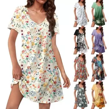 Женский повседневный сарафан с карманами, летнее пляжное платье в стиле бохо, цветочные блузки для женщин, футболки, платья с V-образным вырезом, свободные платья L чёрный