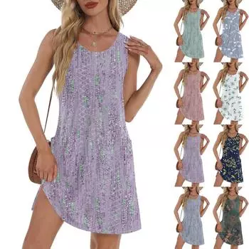 Женский повседневный сарафан с карманами, летнее пляжное платье в стиле бохо, футболки, платье с V-образным вырезом, свободные платья-майки L темно-зеленого