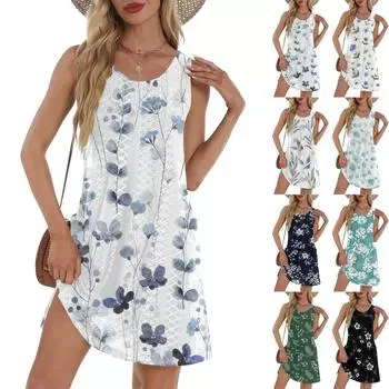 Женский повседневный сарафан с карманами, летнее пляжное платье в стиле бохо, футболки, платье с V-образным вырезом, свободные платья-майки L армия зеленый