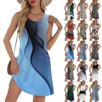 Женский повседневный сарафан с карманами, летнее пляжное платье в стиле бохо, футболки, платье с V-образным вырезом, свободные платья-майки L армия зеленый