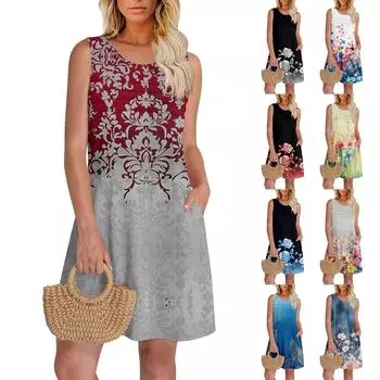 Женский повседневный сарафан с карманами, летнее пляжное платье в стиле бохо, праздничные платья для женщин, платья-майки L чёрный