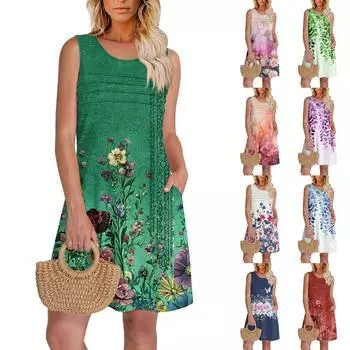 Женский повседневный сарафан с карманами, летнее пляжное платье в стиле бохо, праздничные платья для женщин, платья-майки M