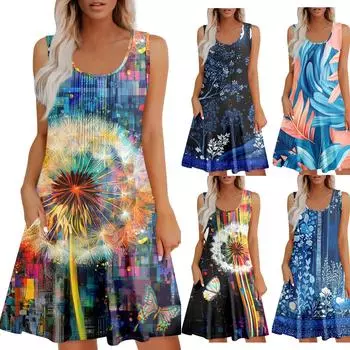 Женский повседневный сарафан с карманами, летнее пляжное платье в стиле бохо, праздничные платья для женщин, платья-майки L чёрный