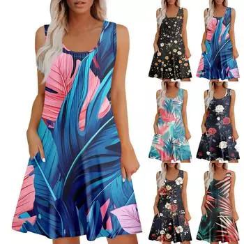 Женский повседневный сарафан с карманами, летнее пляжное платье в стиле бохо, праздничные платья для женщин, платья-майки L чёрный