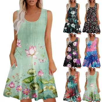 Женский повседневный сарафан с карманами, летнее пляжное платье в стиле бохо, праздничное платье для женщин, платья-майки L чёрный