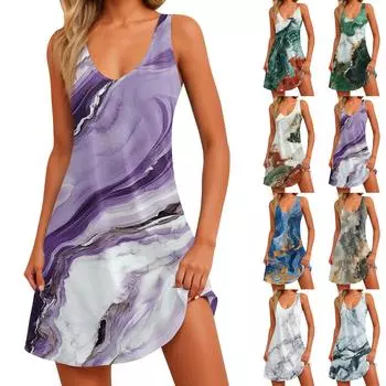 Женский повседневный сарафан с карманами, летнее пляжное платье в стиле бохо, блузки с цветочным принтом для женщин, футболки, платье с v-образным вырезом, свободные платья-майки L бежевый