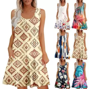 Женский повседневный сарафан с карманами, летнее пляжное платье в стиле бохо, праздничное платье для женщин, платья-майки XL хаки