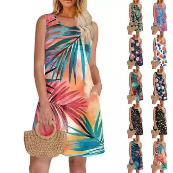 Женский повседневный сарафан с карманами, летнее пляжное платье в стиле бохо, праздничные платья для женщин, платья-майки XXXL розовый