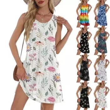 Женский повседневный сарафан с карманами, летнее пляжное платье в стиле бохо, футболки, платье с V-образным вырезом, свободные платья-майки S