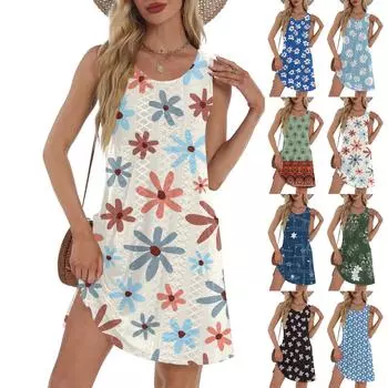 Женский повседневный сарафан с карманами, летнее пляжное платье в стиле бохо, футболки, платье с V-образным вырезом, свободные платья-майки S чёрный