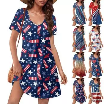 Женский повседневный сарафан с карманами, летнее пляжное платье в стиле бохо, цветочные блузки для женщин, футболки, платья с V-образным вырезом, свободные платья S синий